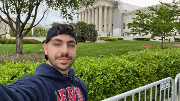 Johnny Palmadessa takes a selfie from outside the Supreme Court
