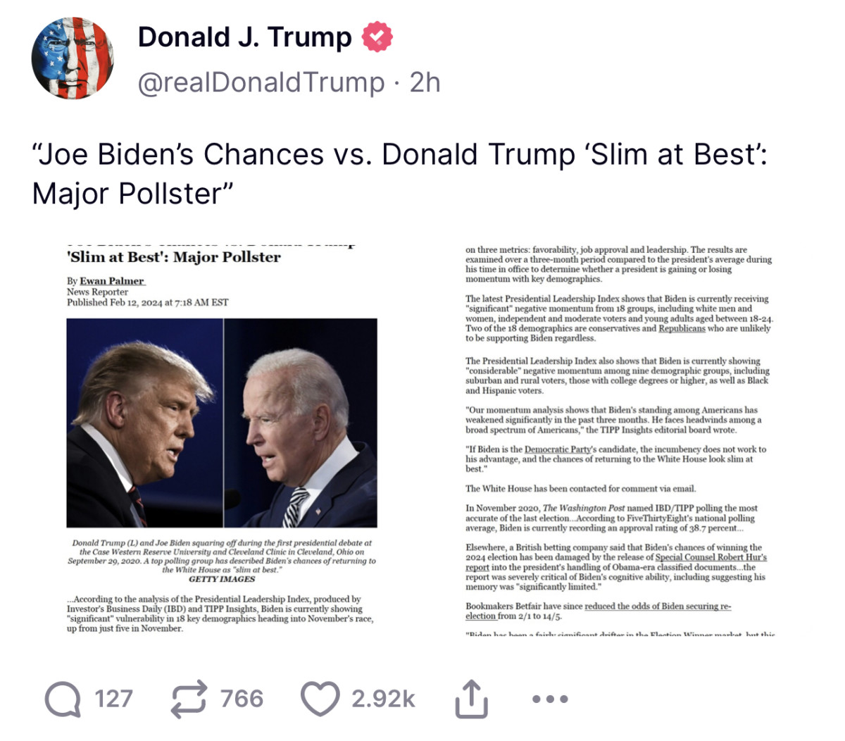 Trump’s Truth Social post of a manipulated Newsweek article